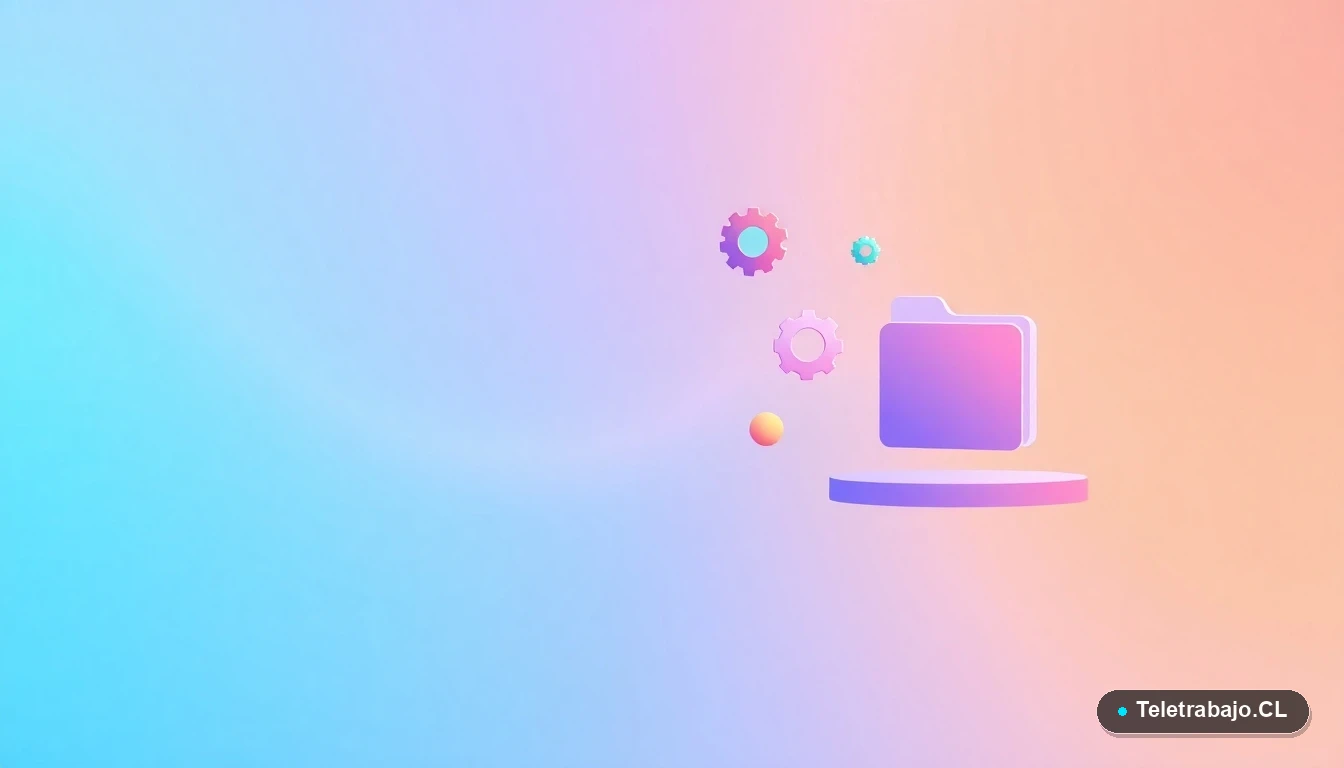 Elementos abstractos de interfaz de usuario flotantes, como gráficos y engranajes, en estilo vectorial plano sobre fondo degradado azul verdoso, concepto de tecnología y desarrollo profesional.