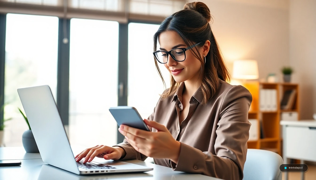 Profesional optimizando sus redes sociales para buscar empleo en 2026 desde su oficina en casa