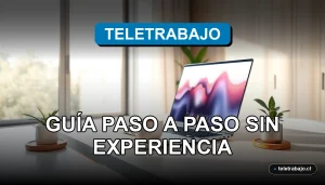 Guía para conseguir tu primer trabajo remoto en Chile sin experiencia previa, mostrando un escritorio moderno en casa.