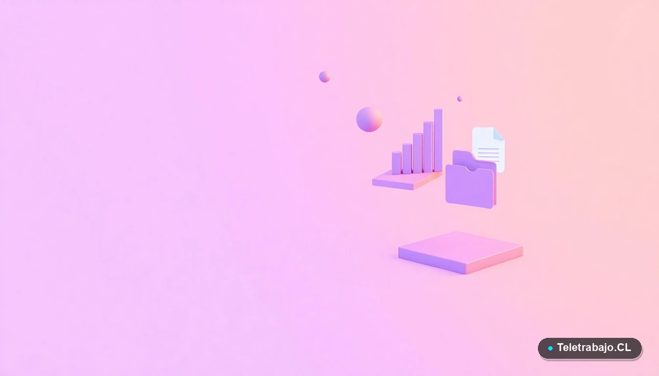 Composición abstracta de interfaz de usuario con gráficos y iconos flotantes en tonos lavanda y durazno, sobre fondo degradado, representando datos y conexiones profesionales.