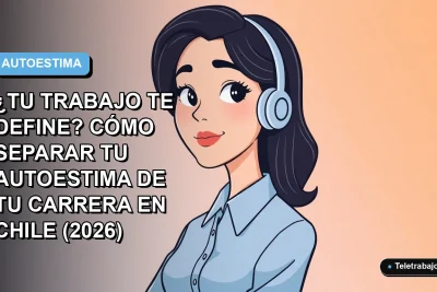 Ilustración vectorial plana de una mujer profesional chilena con expresión tranquila, mirando hacia un espacio vacío con fondo degradado azul, representando la separación entre identidad personal y trabajo.