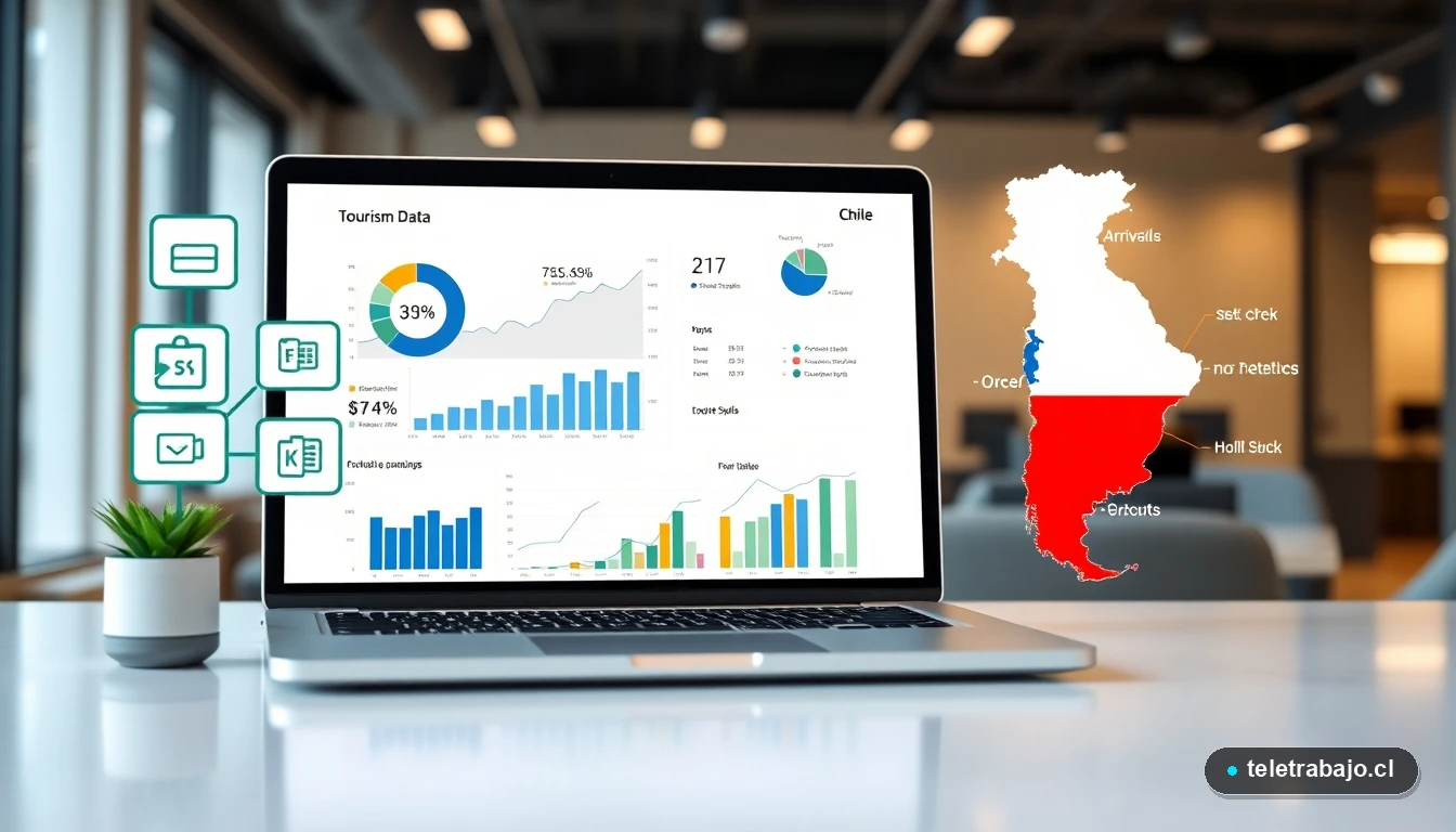 Infografía profesional sobre la recuperación del sector turismo en Chile y las habilidades digitales requeridas para nuevos empleos