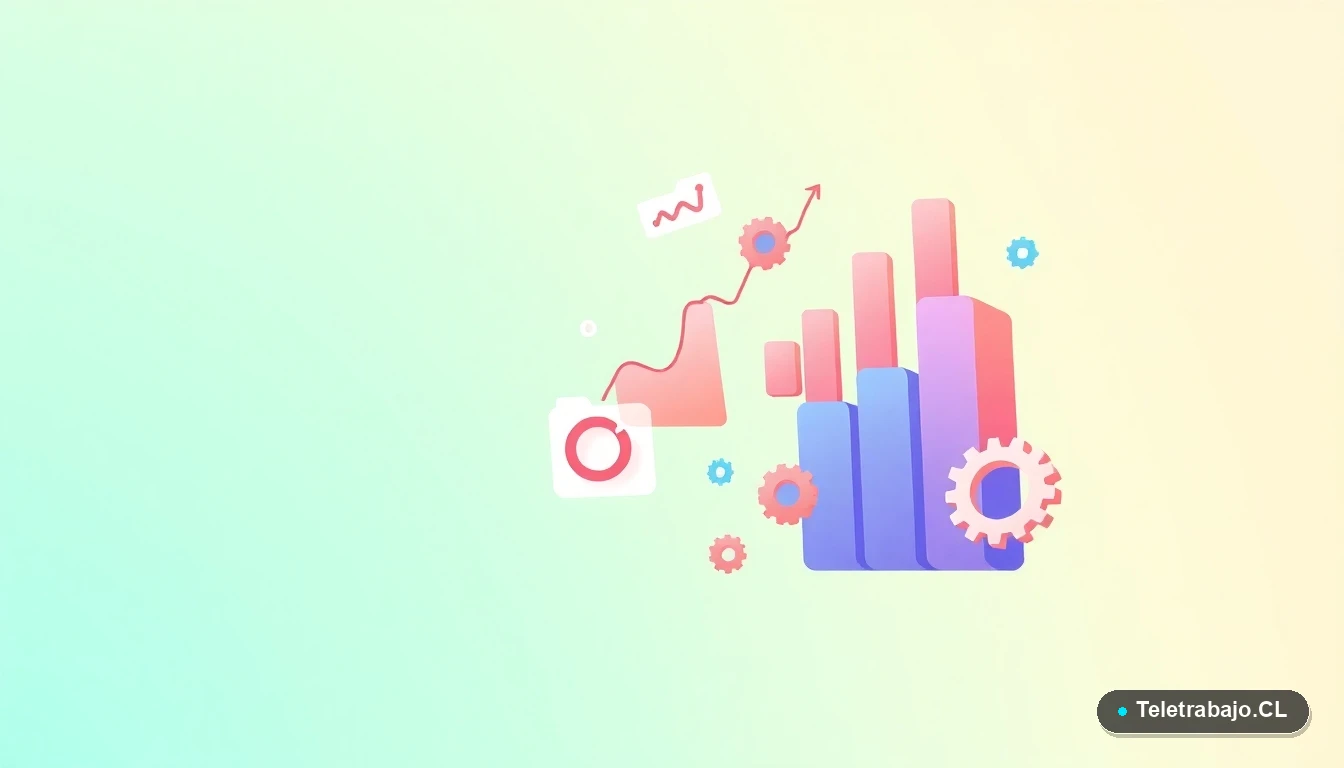 Composición abstracta de interfaz de usuario con gráficos, engranajes y carpetas flotantes en estilo vectorial plano, sobre fondo degradado verde menta, simbolizando análisis y protección de derechos laborales.