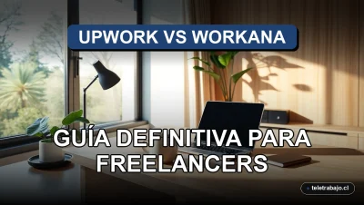 Comparativa de plataformas freelance Upwork y Workana en escritorio moderno de home office