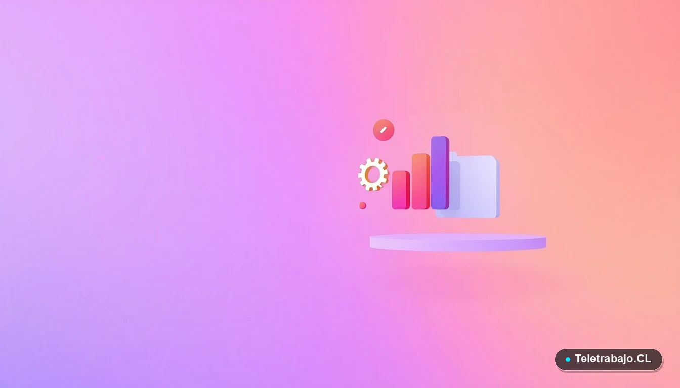 Ilustración abstracta de interfaz de usuario con gráficos y iconos flotantes en estilo plano moderno, sobre fondo degradado lavanda y durazno. Representa la aplicación de conceptos técnicos y la Taxonomía de Bloom.