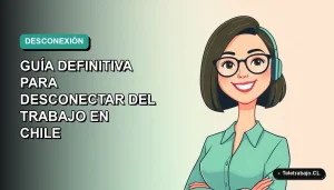 Ilustración plana corporativa de mujer profesional feliz disfrutando sus vacaciones de verano en Chile, fondo degradado suave.