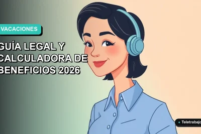 Ilustración plana corporativa de una trabajadora chilena sonriente con blusa azul, sobre fondo degradado azul y verde. Concepto de vacaciones ilimitadas y teletrabajo.