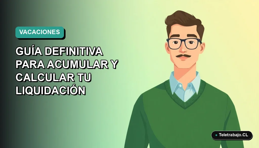 Ilustración plana de trabajador remoto junto a guía definitiva para calcular vacaciones no tomadas en Chile