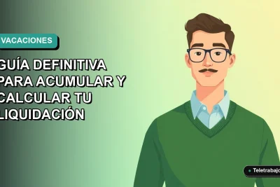 Ilustración plana de trabajador remoto junto a guía definitiva para calcular vacaciones no tomadas en Chile