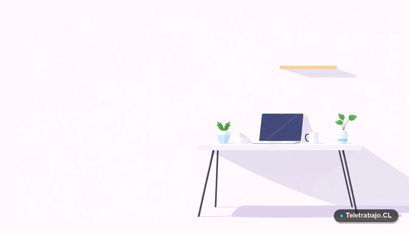 Escritorio moderno minimalista con laptop y planta, concepto de espacio de trabajo remoto y cálculo de beneficios