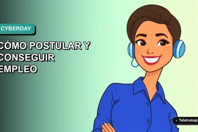 Ilustración vectorial plana de una mujer profesional de tecnología con blusa azul, sonriendo, sobre un fondo degradado verde azulado. Representa las vacantes de CyberDay 2026.