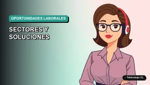 Ilustración vectorial plana de una trabajadora remota de tecnología, con fondo degradado azul verdoso, representando las vacantes sin cubrir en España 2026.