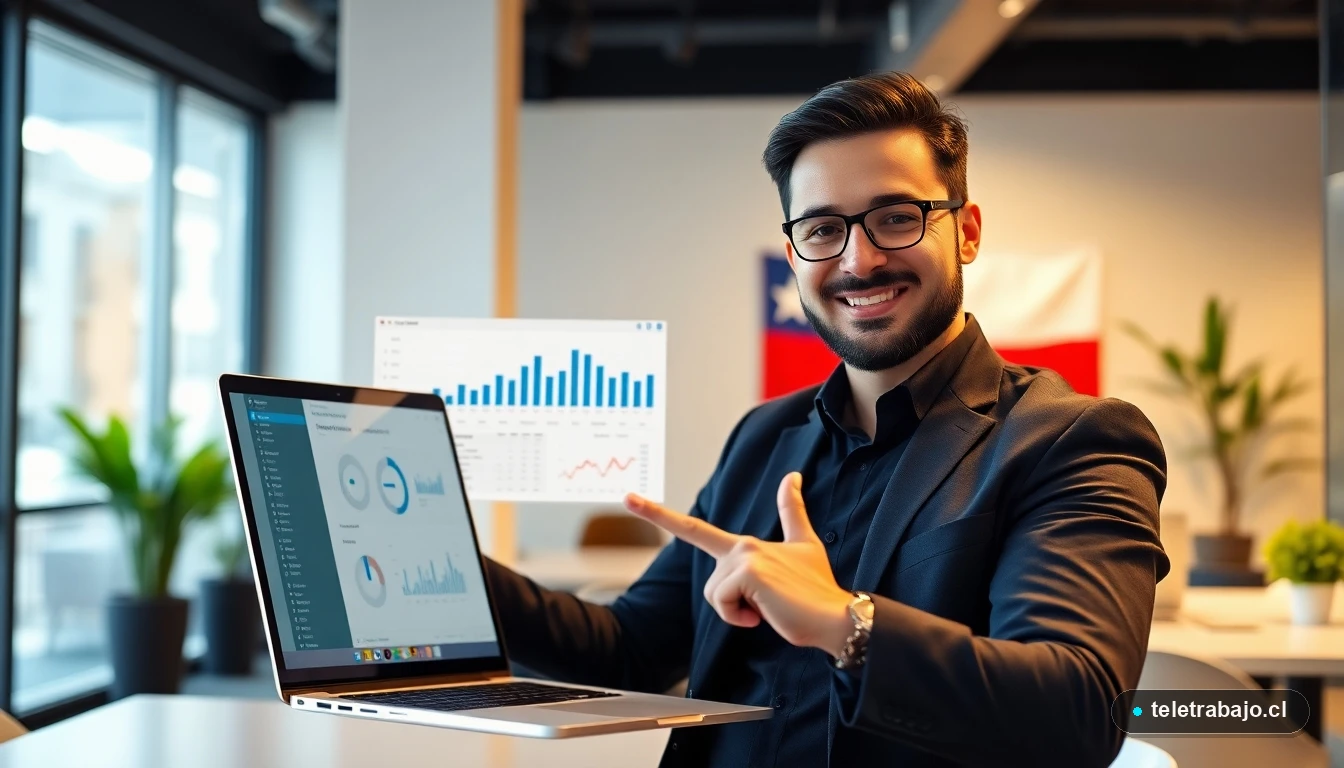 Profesional chileno analizando datos en Excel para certificación MOS en entorno laboral moderno