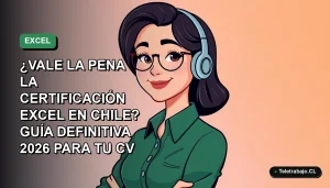 Ilustración vectorial plana de una profesional chilena sonriente, con blusa verde, mirando hacia la izquierda, sobre un fondo degradado suave. Concepto de certificación y habilidades laborales.