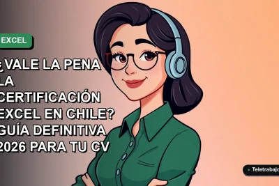 Ilustración vectorial plana de una profesional chilena sonriente, con blusa verde, mirando hacia la izquierda, sobre un fondo degradado suave. Concepto de certificación y habilidades laborales.