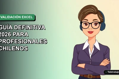 Ilustración vectorial plana de una profesional chilena de tecnología sonriente, con fondo degradado verde y azul, sobre guía para validar datos en Excel sin errores.