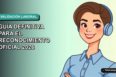 Ilustración vectorial plana de una mujer profesional chilena con blusa azul, sonriendo, sobre fondo degradado verde azulado. Concepto de validación laboral.