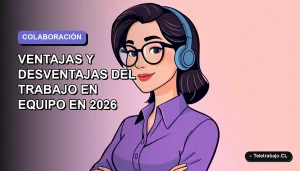 Ilustración vectorial plana de una mujer profesional de teletrabajo, estilo Corporate Memphis, con fondo degradado lavanda y espacio negativo.
