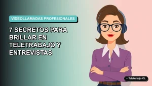 Ilustración vectorial plana de una mujer profesional en videollamada, con fondo degradado azul verdoso y espacio negativo a la izquierda.