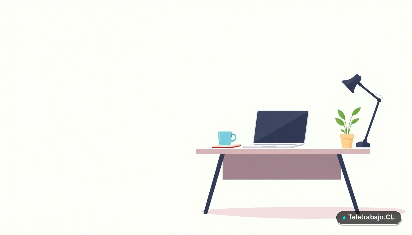 Escritorio moderno y minimalista para teletrabajo con laptop y plantas, ilustración vectorial plana sobre fondo degradado verde menta.