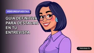 Ilustración plana de mujer profesional sonriente, fondo gradiente lavanda, concepto de entrevista laboral exitosa en Chile.