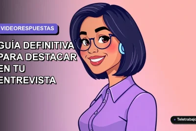 Ilustración plana de mujer profesional sonriente, fondo gradiente lavanda, concepto de entrevista laboral exitosa en Chile.