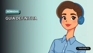 Ilustración plana vectorial de mujer profesional remota con blusa azul, sobre fondo degradado suave azul verdoso, concepto de visa nómada digital México.