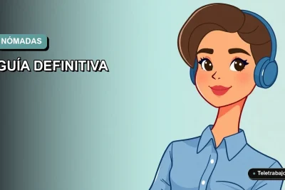 Ilustración plana vectorial de mujer profesional remota con blusa azul, sobre fondo degradado suave azul verdoso, concepto de visa nómada digital México.
