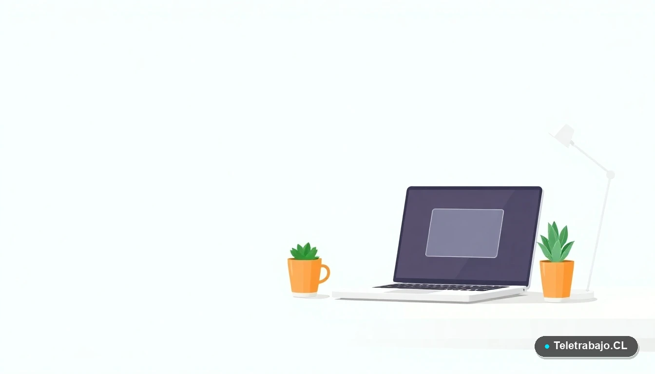 Escritorio moderno minimalista con laptop, taza de café y planta suculenta, ilustración vectorial plana sobre fondo degradado verde menta, concepto de espacio de trabajo remoto.