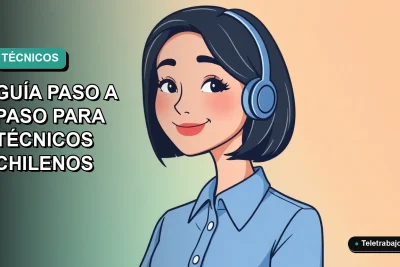 Ilustración plana vectorial de una mujer técnica chilena sonriente, con blusa azul y corte de pelo bob, sobre un fondo degradado suave de color verde azulado. Representa la visa Working Holiday para Canadá 2026.