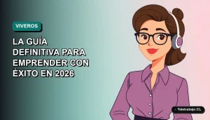Ilustración vectorial plana de una mujer profesional de teletrabajo en Chile, con fondo degradado vacío, representando el emprendimiento y los viveros de empresas.