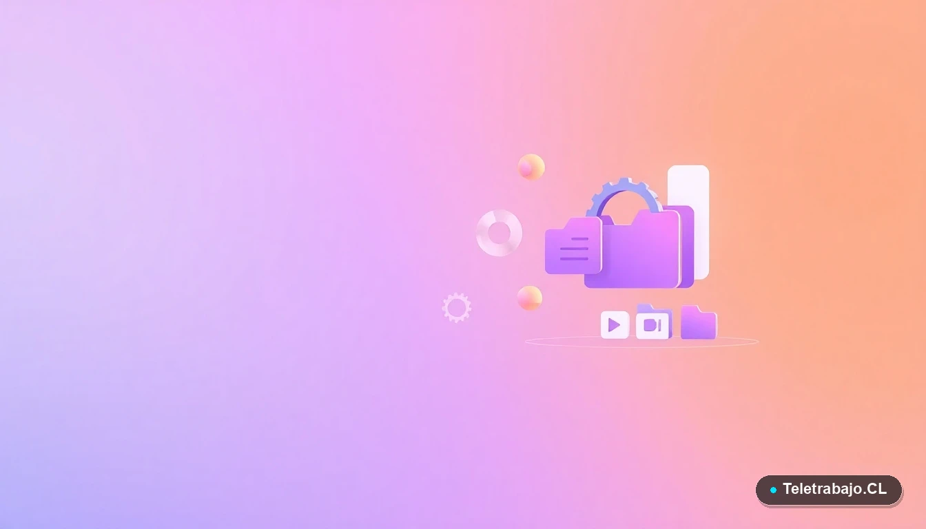 Elementos de interfaz de usuario abstractos y modernos, como gráficos y engranajes flotantes, representando tecnología y gestión para emprendedores en Chile.