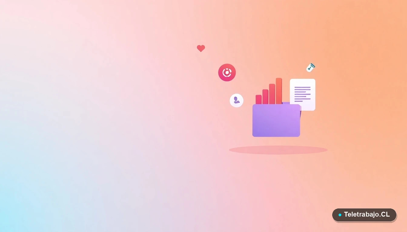 Ilustración abstracta de interfaz de usuario con gráficos y iconos flotantes en estilo vectorial plano, sobre un fondo degradado en durazno y menta.