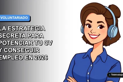 Ilustración plana vectorial de mujer profesional chilena sonriente, con blusa azul, sobre fondo degradado azul y blanco. Concepto de voluntariado y empleo.