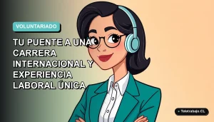 Ilustración plana de mujer profesional con camisa blanca y chaqueta azul, sobre fondo degradado suave, representando el voluntariado de la ONU como inicio de una carrera global.