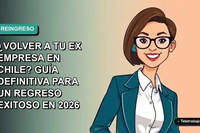 Ilustración plana corporativa de una mujer profesional chilena sonriente, con camisa blanca y blazer, sobre fondo degradado azul verdoso. Espacio negativo a la izquierda.