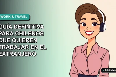 Ilustración plana vectorial de una mujer chilena trabajando de forma remota con laptop, estilo corporativo moderno, fondo degradado azul verdoso.