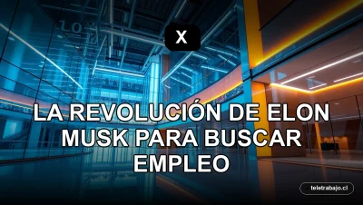 Vista interior de una oficina corporativa futurista con iluminación azul y naranja, representando la innovación en búsqueda de empleo.